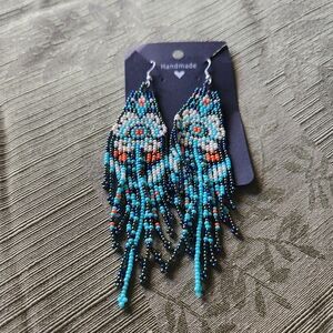 Handmade bohemian-style, beaded fringe drop Dangle Earrings - Multicolor